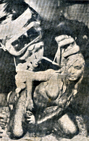 Ernesto Gonzalez scultping Europa and the bull in Laguna Beach, 1960s